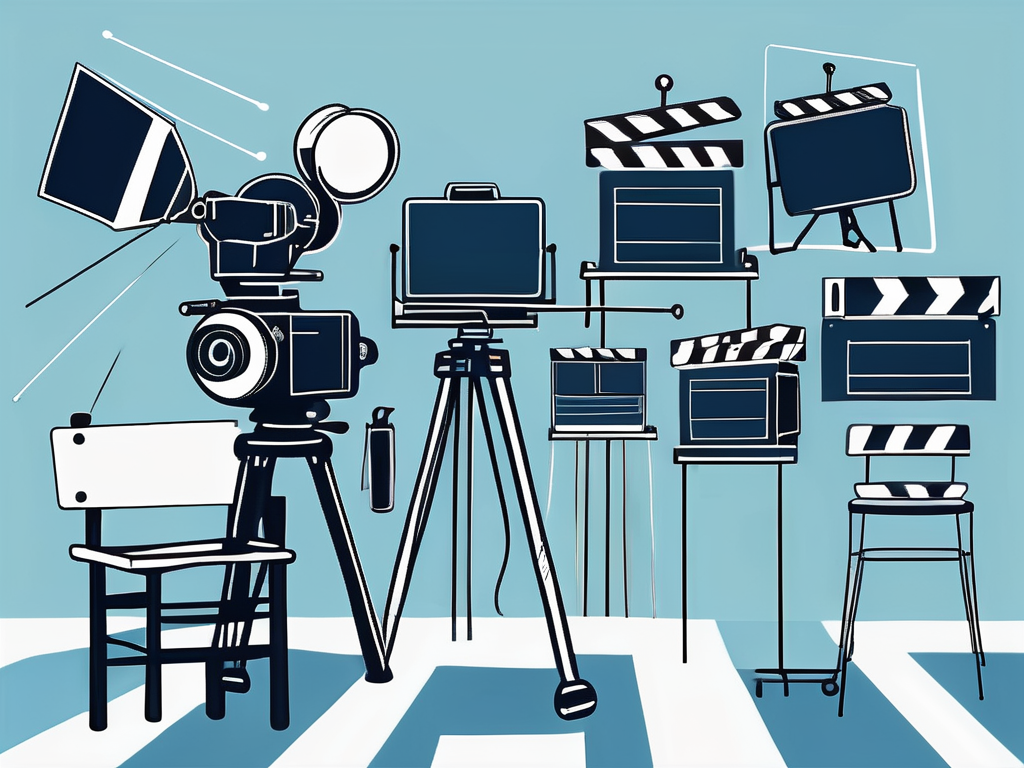 A film set with various equipment like cameras