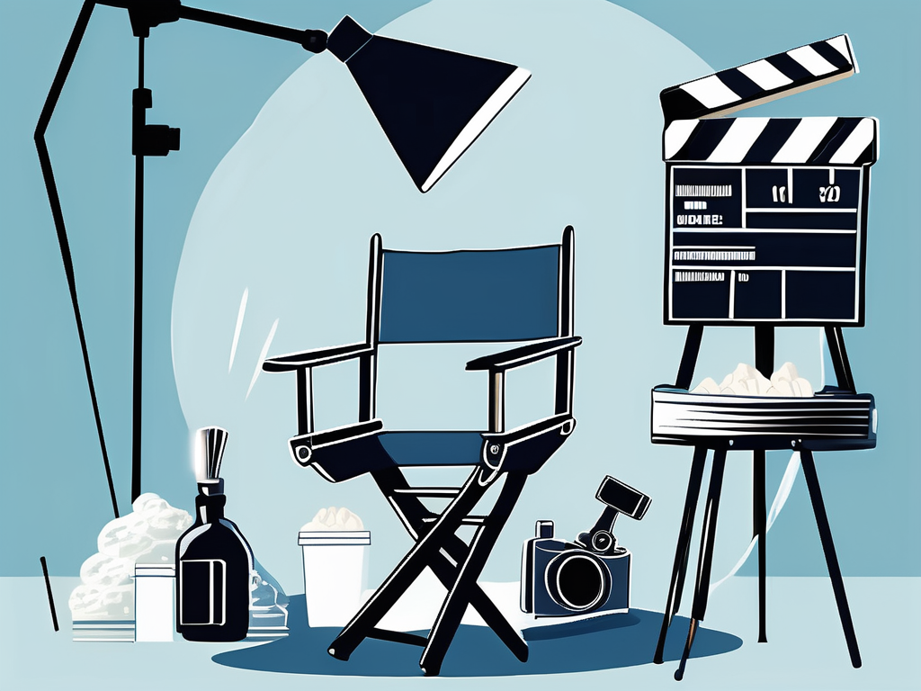 A film set with various objects like a director's chair